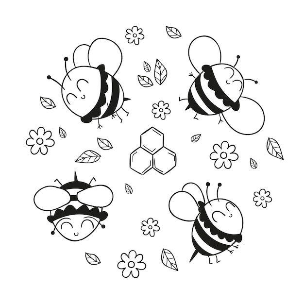 Hand drawn bee outline illustration