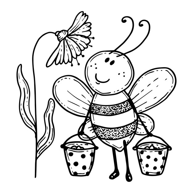 Hand drawn bee outline illustration