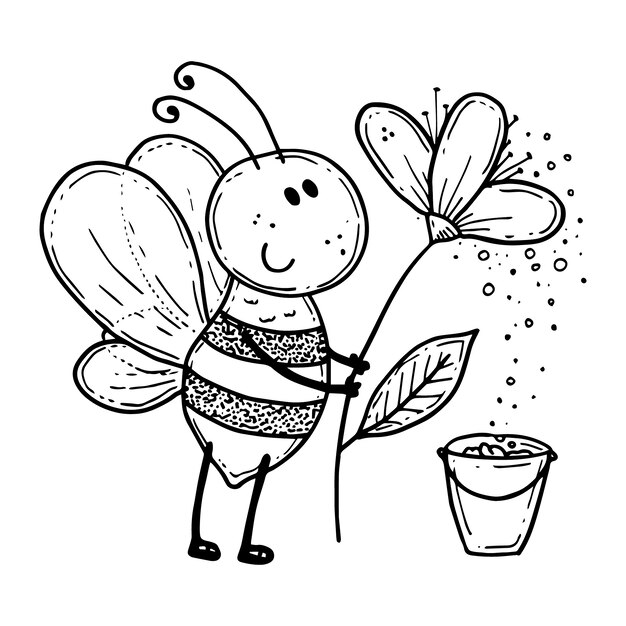 Hand drawn bee outline illustration