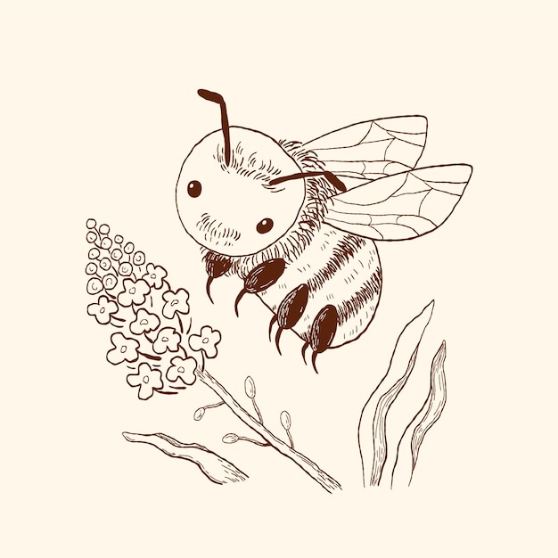 Hand drawn bee outline illustration