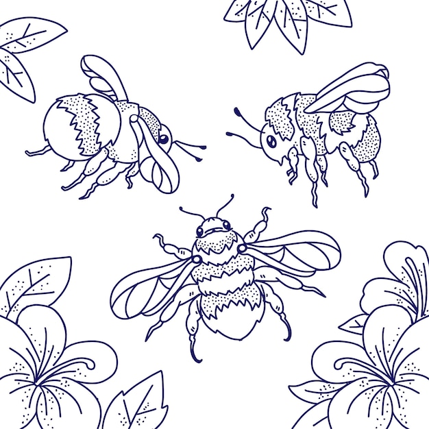 Hand drawn bee outline illustration