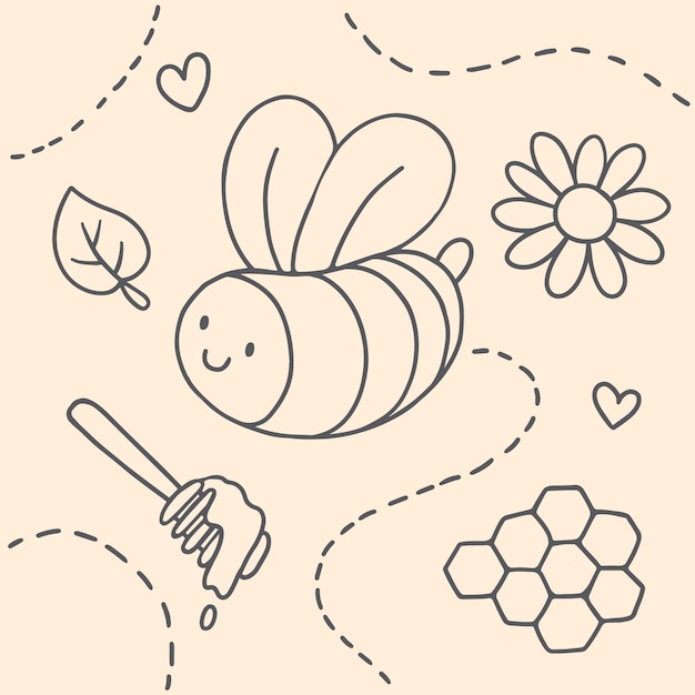 Бесплатное векторное изображение Нарисованная рукой иллюстрация контура пчелы