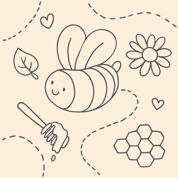 Hand drawn bee outline illustration