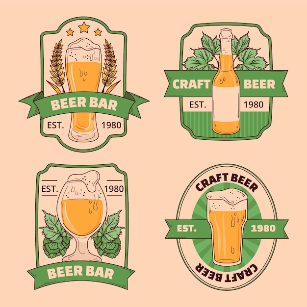 Free vector hand drawn beer bar label collection