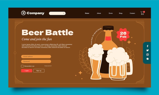 Hand drawn beer bar landing page template