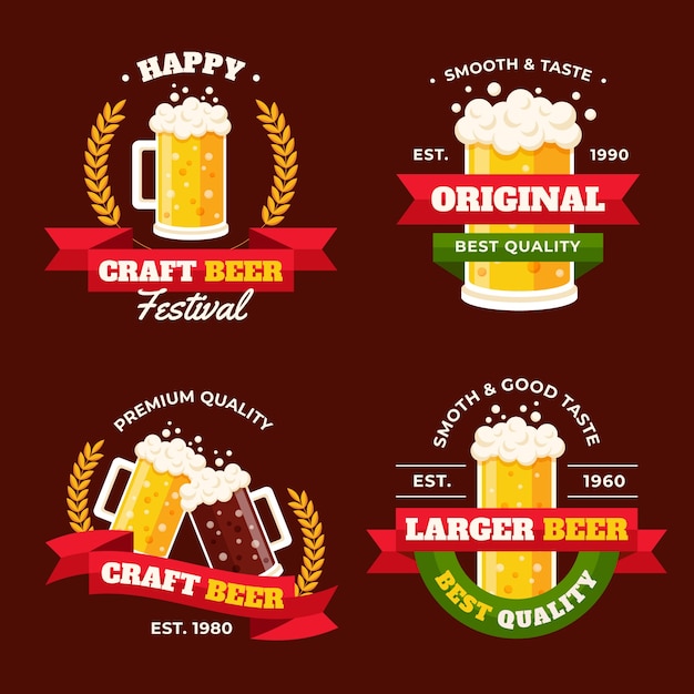 Free vector hand drawn beer bar logo collection