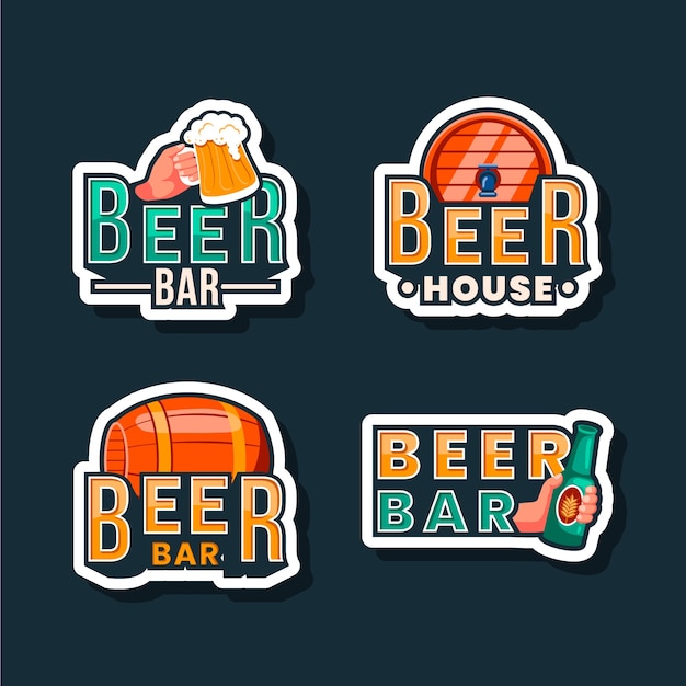 Free vector hand drawn beer bar logo set