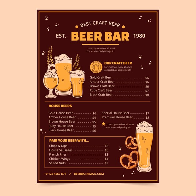 Hand drawn beer bar menu template