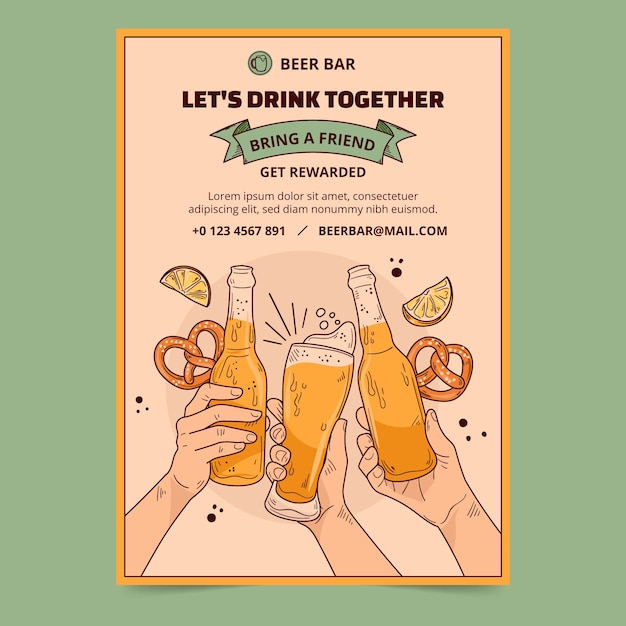 Hand drawn beer bar poster template