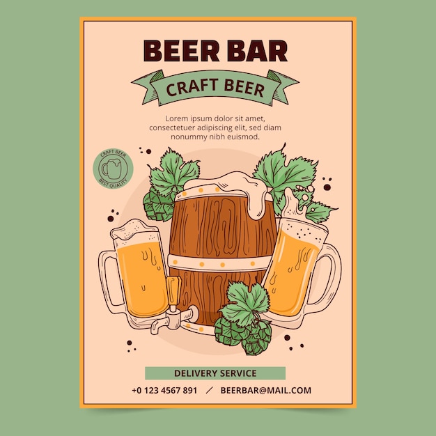 Hand drawn beer bar poster template