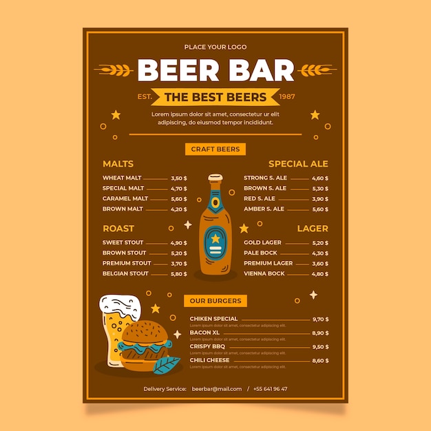 Free vector hand drawn beer bar template  design