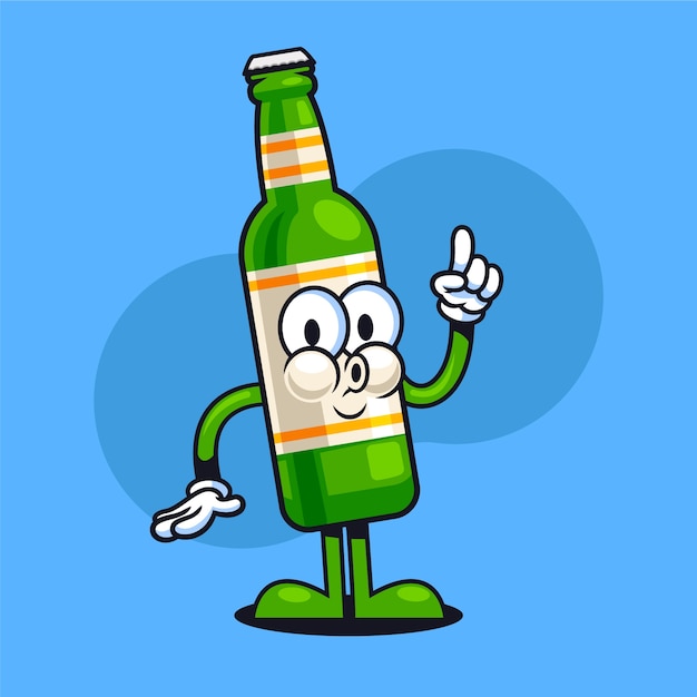 Hand drawn beer bottle cartoon illustration