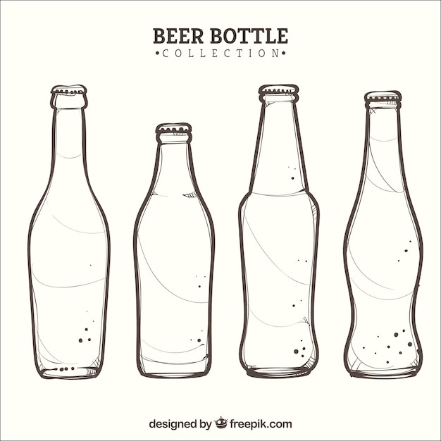 Vettore gratuito collezione di bottiglie di birra disegnata a mano