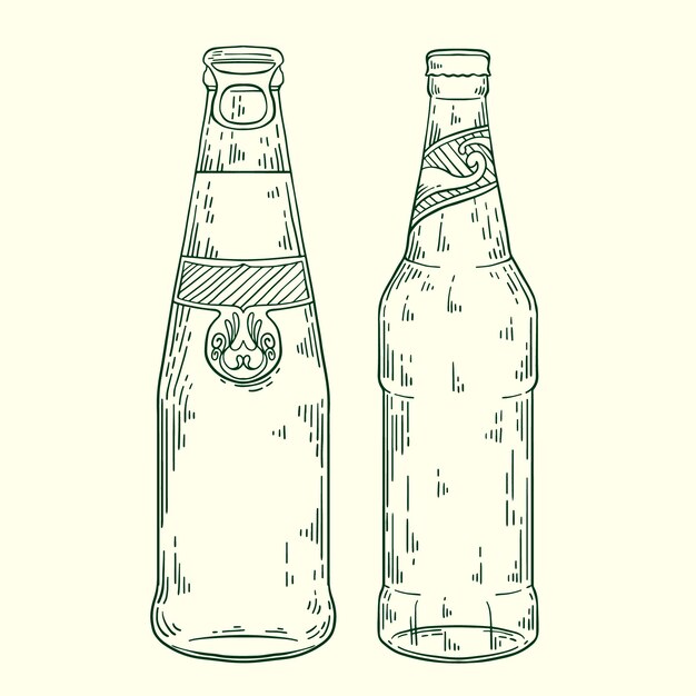 Hand drawn beer bottle drawing element