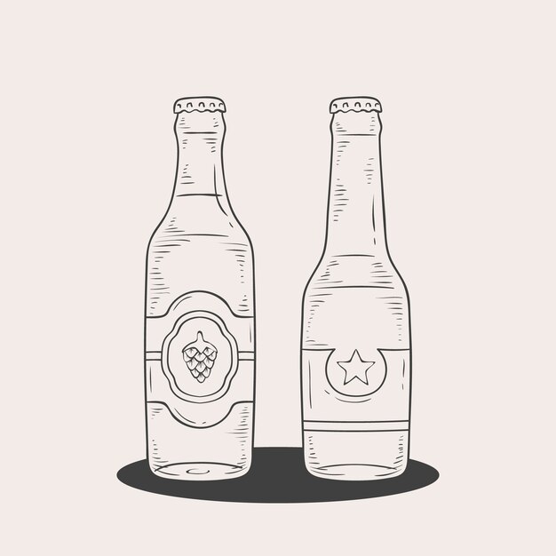 Hand drawn beer bottle drawing element