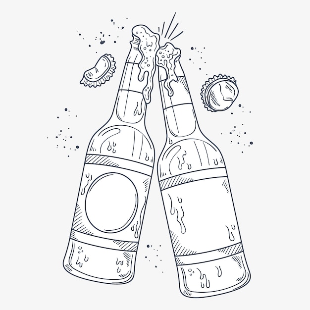 Hand drawn beer bottle drawing illustration