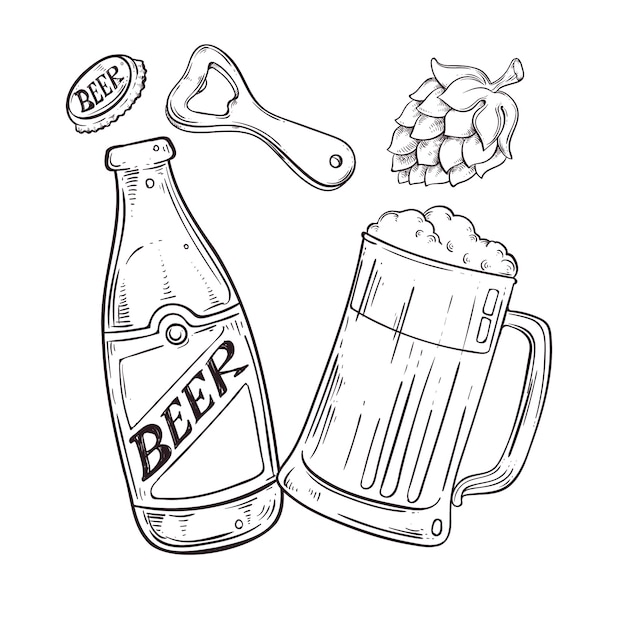 Vettore gratuito elemento di disegno della birra disegnato a mano