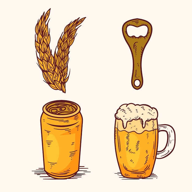 Elementi di disegno della birra disegnati a mano