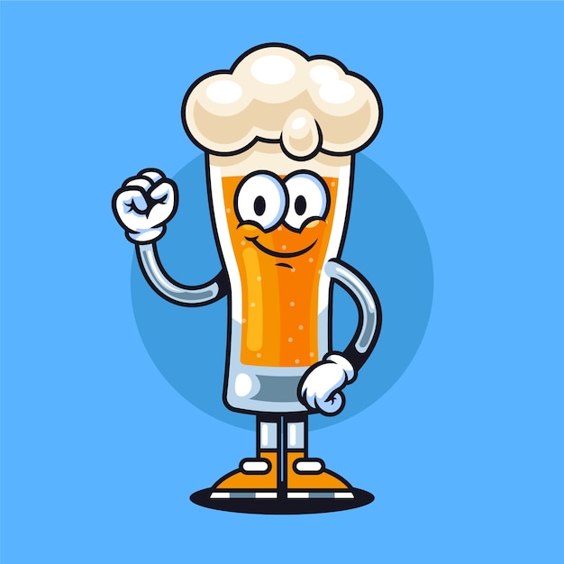 Hand drawn beer glass cartoon illustration