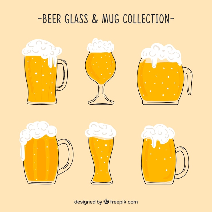 無料Vector 手描きのビールグラス＆マグカップ