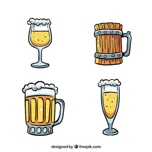 Free vector hand drawn beer glass & mug collection