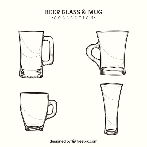 Free vector hand drawn beer glass & mug collection