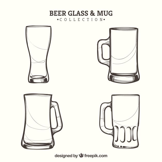 Hand drawn beer glass & mug collection