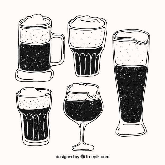 Free vector hand drawn beer glass & mug collection