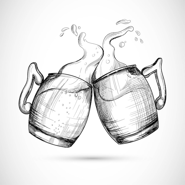 Hand drawn beer in glass mug sketch design