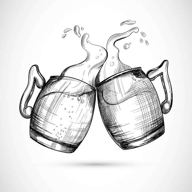 Hand drawn beer in glass mug sketch design