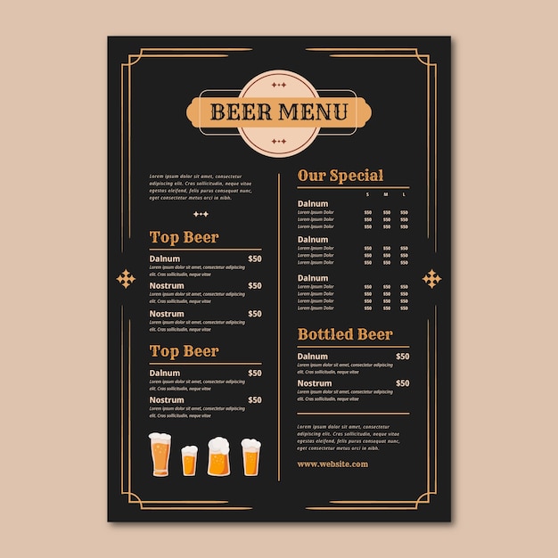 Disegno del menu della birra disegnato a mano