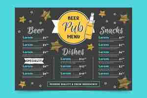 Free vector hand drawn beer menu template