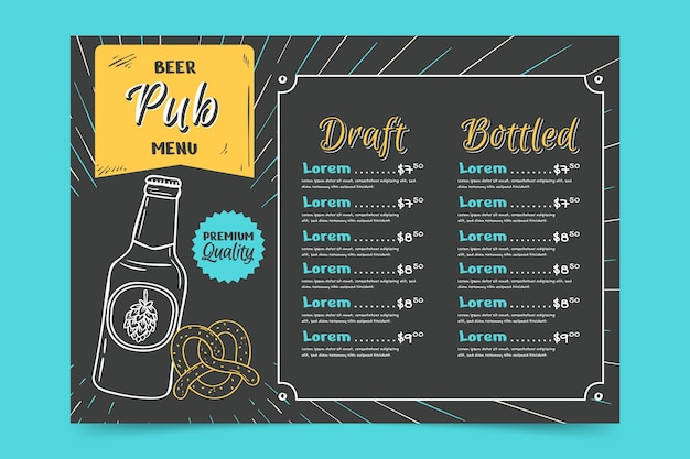 Modello di menu della birra disegnato a mano