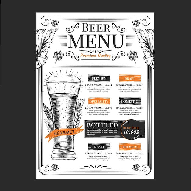 Free vector hand drawn beer menu template