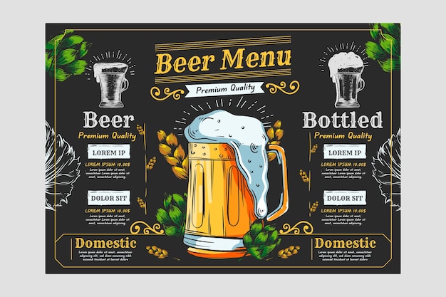 Vettore gratuito modello di menu della birra disegnato a mano