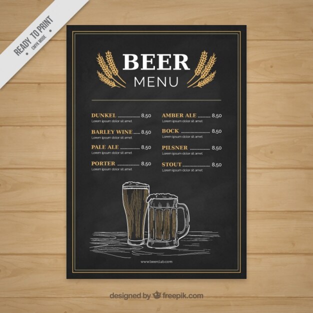 Hand drawn beer menu in vintage style