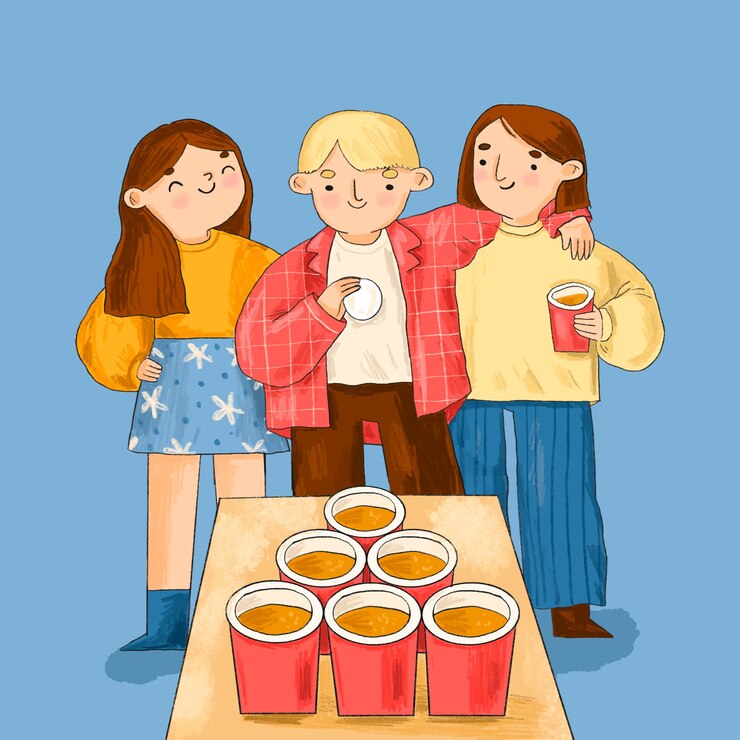 Free Vector hand drawn beer pong illustration with group of friends