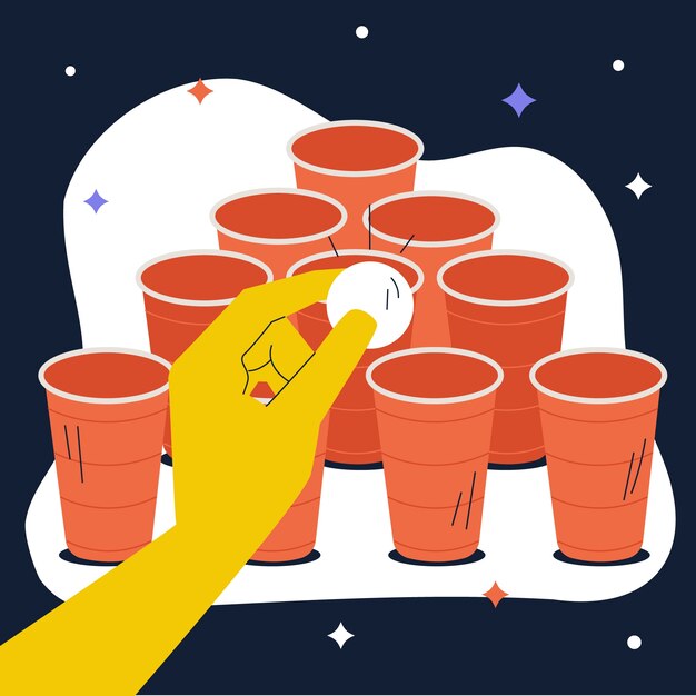 Hand drawn beer pong illustration