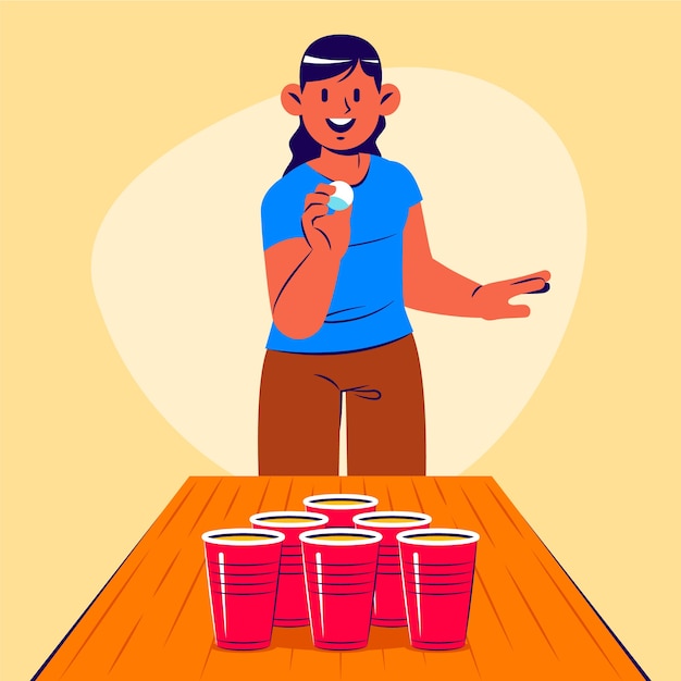 Hand drawn beer pong illustration