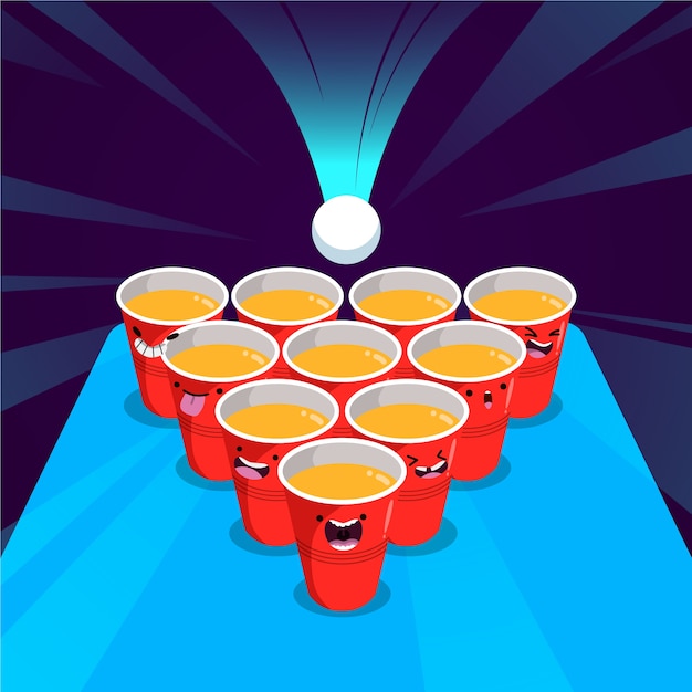 Hand drawn beer pong illustration