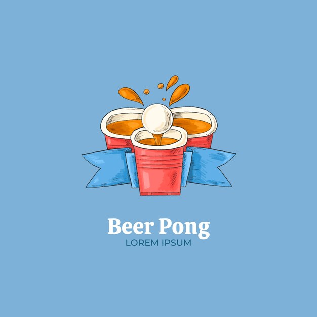 Ручной обращается дизайн логотипа пива понг