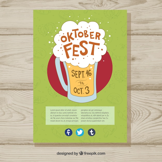 Hand drawn beer with foam on oktoberfest poster