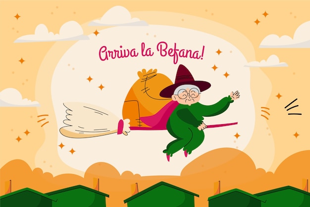 Vettore gratuito sfondo di befana disegnato a mano