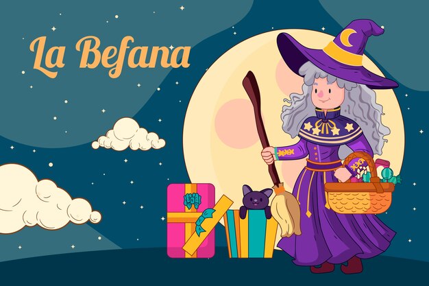 Vettore gratuito sfondo di befana disegnato a mano