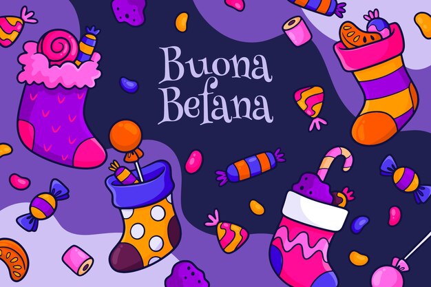 Vettore gratuito sfondio disegnato a mano befana