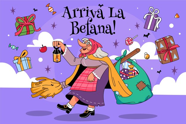 Free vector hand drawn befana background