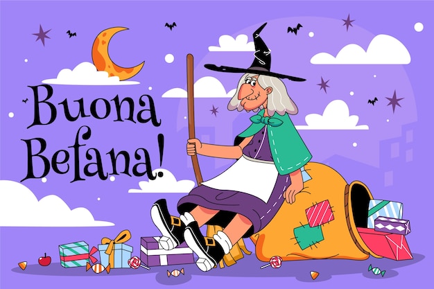 Free vector hand drawn befana background