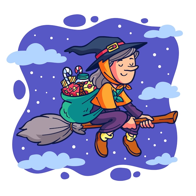 Vettore gratuito illustrazione disegnata a mano della befana