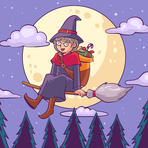 Vettore gratuito illustrazione disegnata a mano della befana