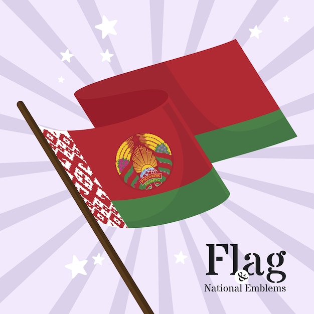 Hand drawn belarus flag national emblems